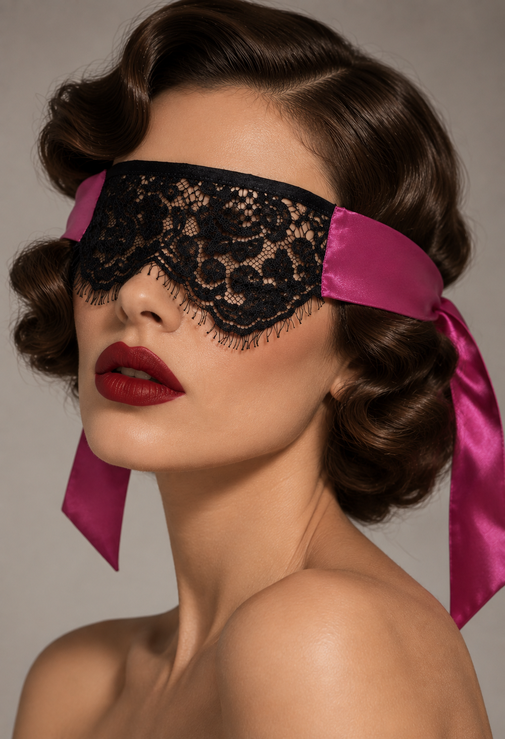 Augenmaske - Spitze und Seide Fuchsia